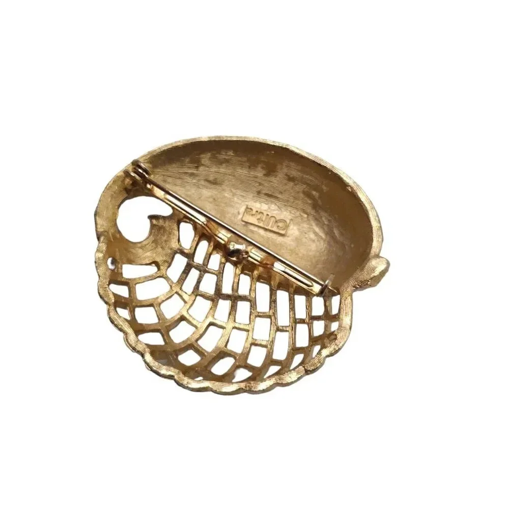 Ultracraft Clear Rhinestone Woven Lattice Modernist Brooch Pin Gold Tone VTG